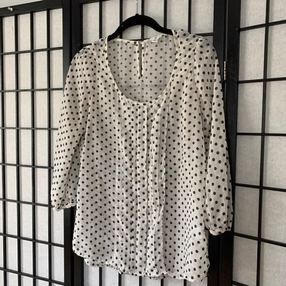 Anthropologie White & Black Polkadot Blouse - Picture 4 of 8